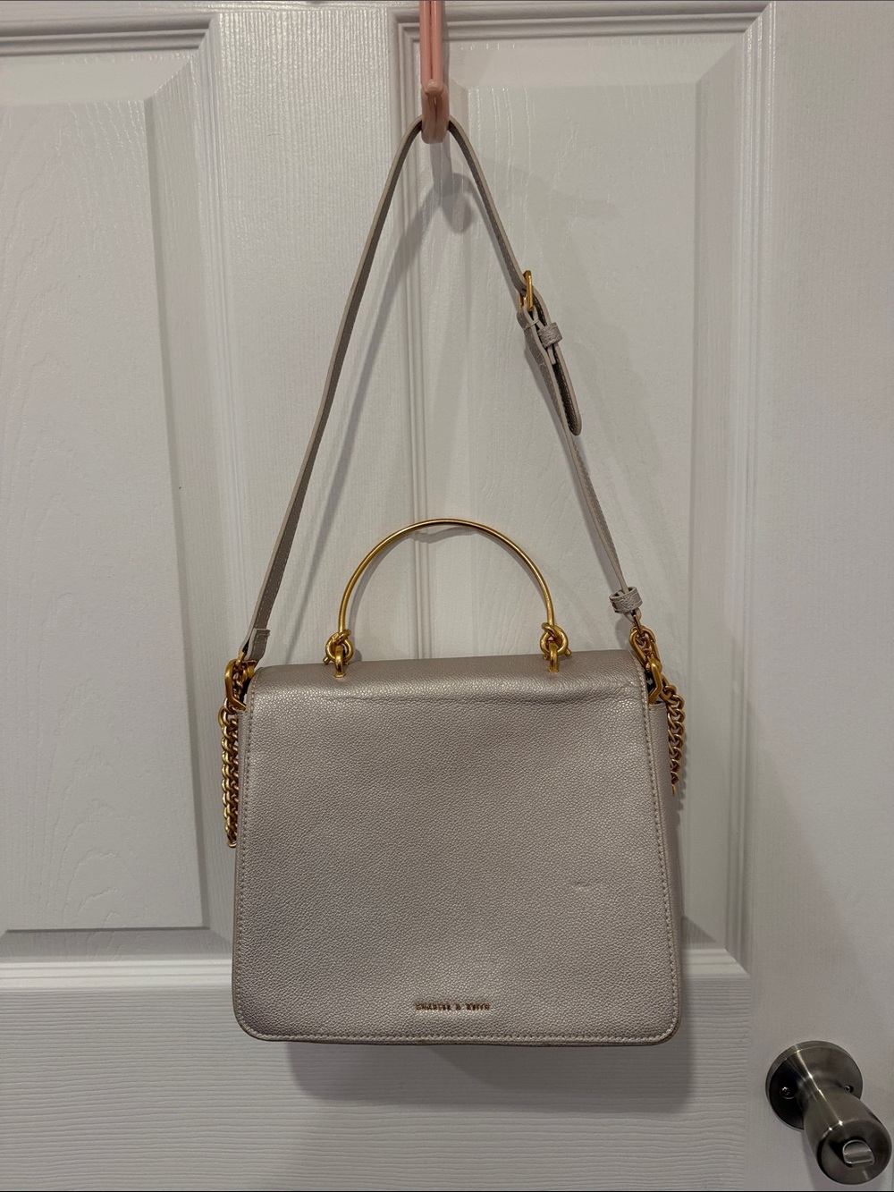 Charles & Keith Metallic Silver Front Flap Top Handle Crossbody Bag